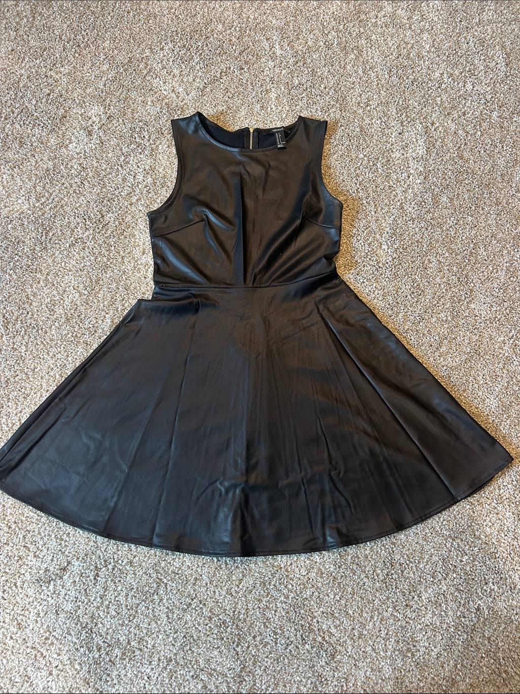 Forever 21 Black Faux-Leather Sleeveless Fit & Flare Mini Dress